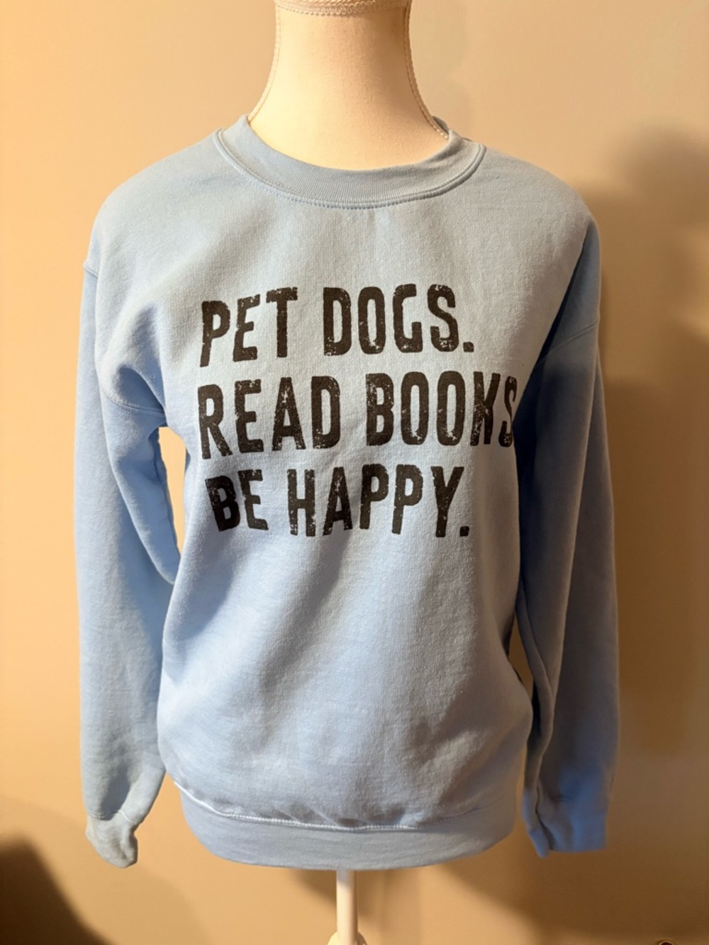 Etsy Light Blue Pet Dogs Read Books Be Happy Crewneck Sweatshirt. Size Medium